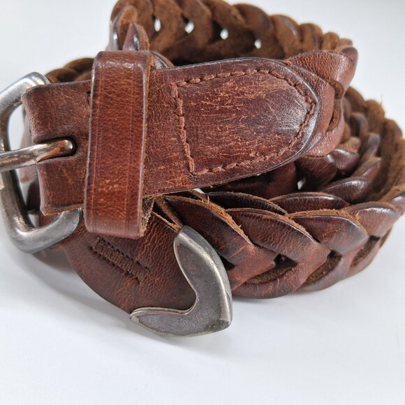 Vintage Genuine Leather Braided Belt Brown Western Distressed 1 Inch Wide XL 48 - Picture 3 of 11